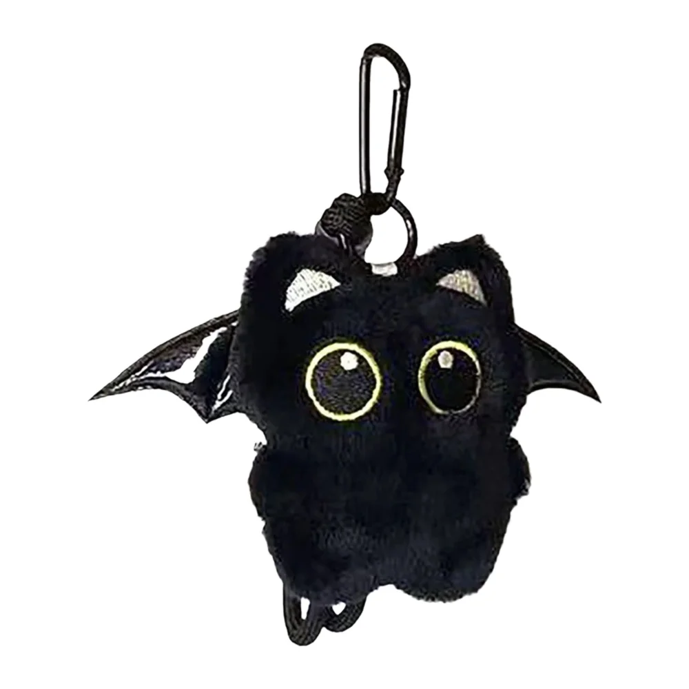 Schattige zwarte kat knuffel sleutelhanger, cartoon kitten, zacht gevulde pop hanger, autosleutel, rugzak, tas decoratie - afbeelding 2