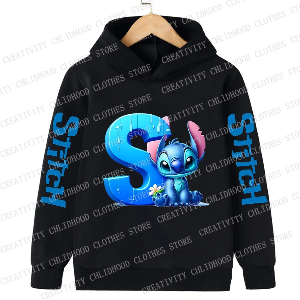 New Stitch Children Hoodies 26 English Letters ABCD Kids Pullover Casual Clothes Kid Girl Boy Cartoons Kawaii Tops Sweatshirts