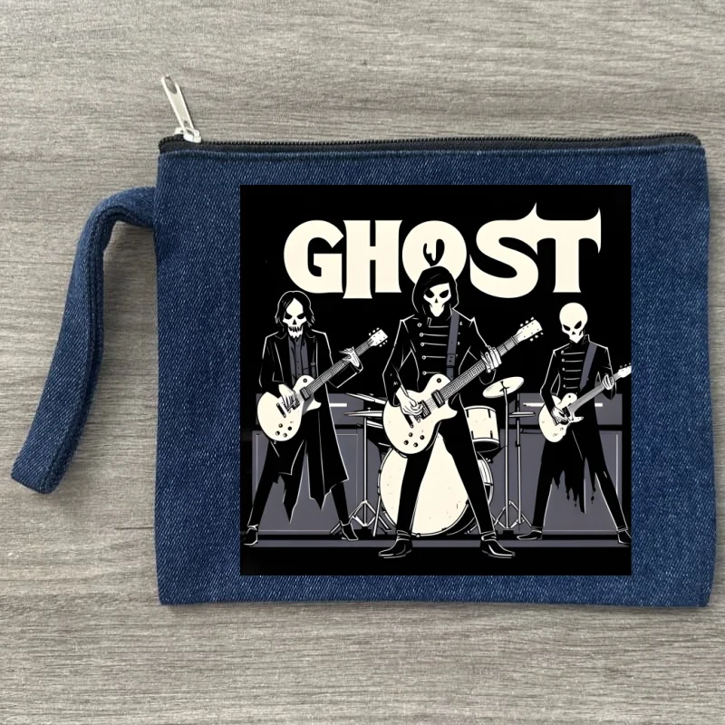 

Холщовая сумка с графическим принтом Ghost Band, новая губная помада, духи, джинсовая косметичка-органайзер, офисные принадлежности