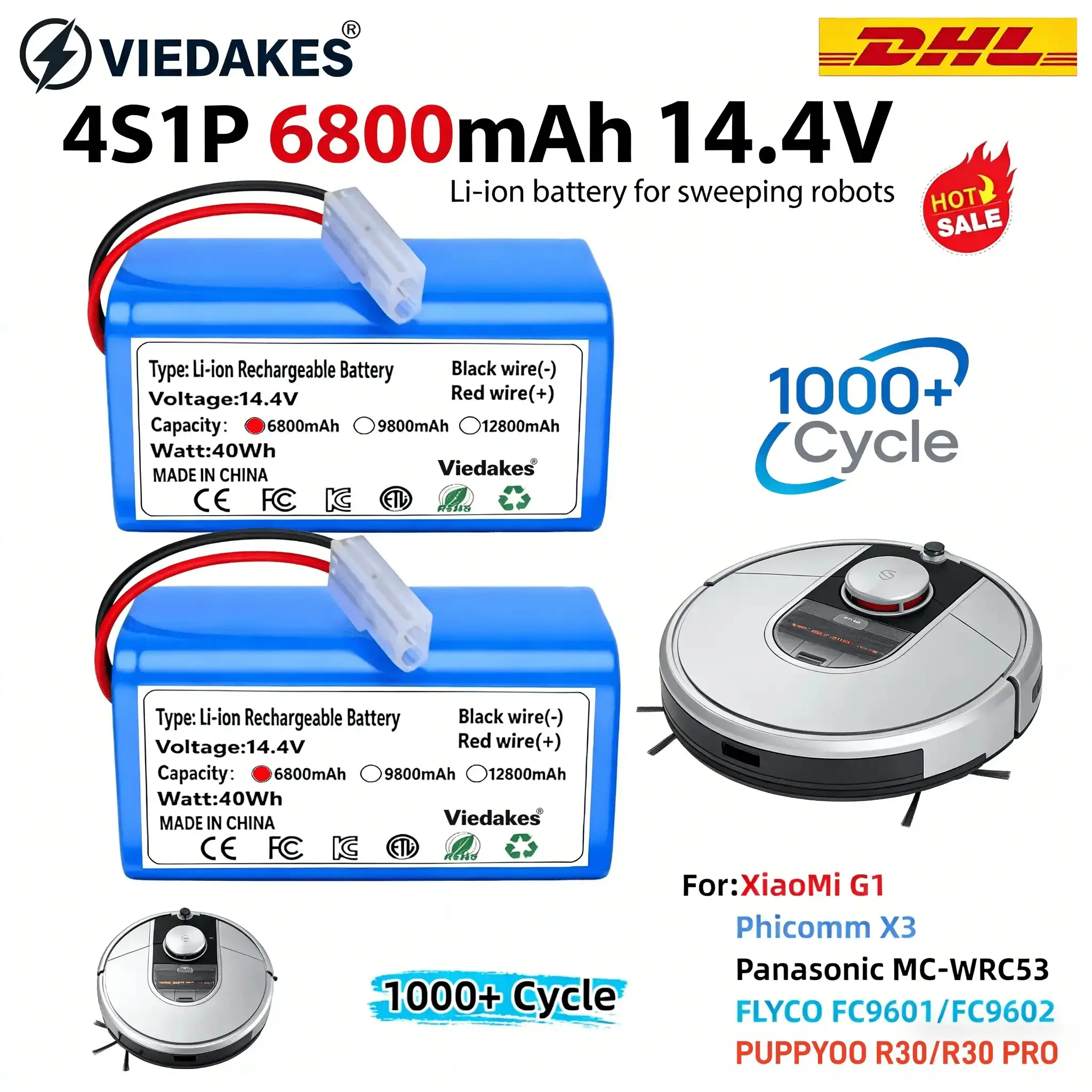 

New 14.4V 4S1P 12800mAh H18650CH R30 R35 Li-ion Battery Pack,For XIAOMI MIJIA Mi Robot Vacuum-Mop Essential G1 MJSTG1, SKV4136GL