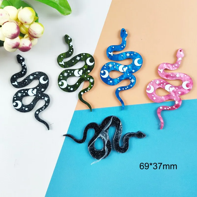 Gothic Sun Moon Curved Snake Acrylic Women's Earrings 7 Style Printed Acrylic Reptile Pendant Jewelry Earrings Snake Lover Gifts