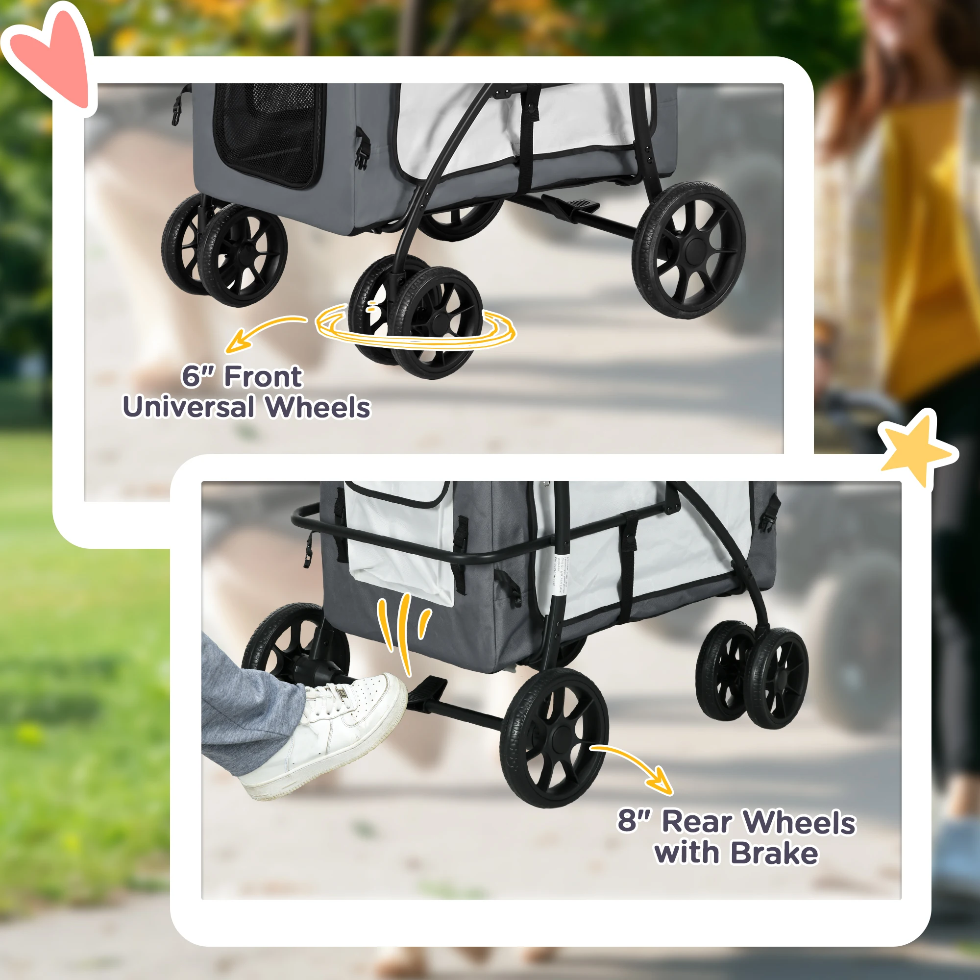PawHut Foldable Pet Stroller w/ Detachable Carrier, Soft Padding