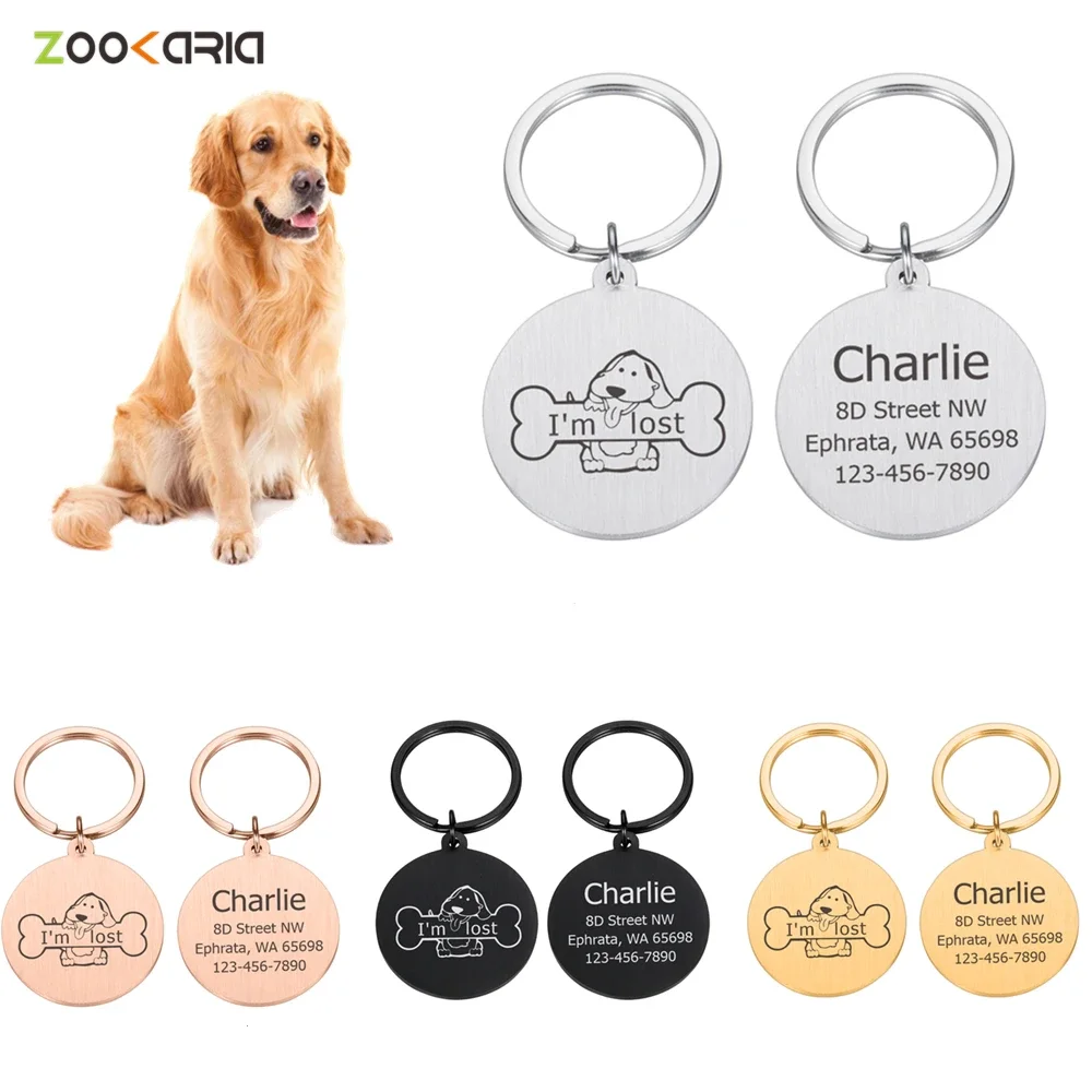 Personalized Pet Dog ID Tag Puppy Bone Badge Customized Name Free Engraved For Dog Collar Cats Pendant Lucky Medal Accessories