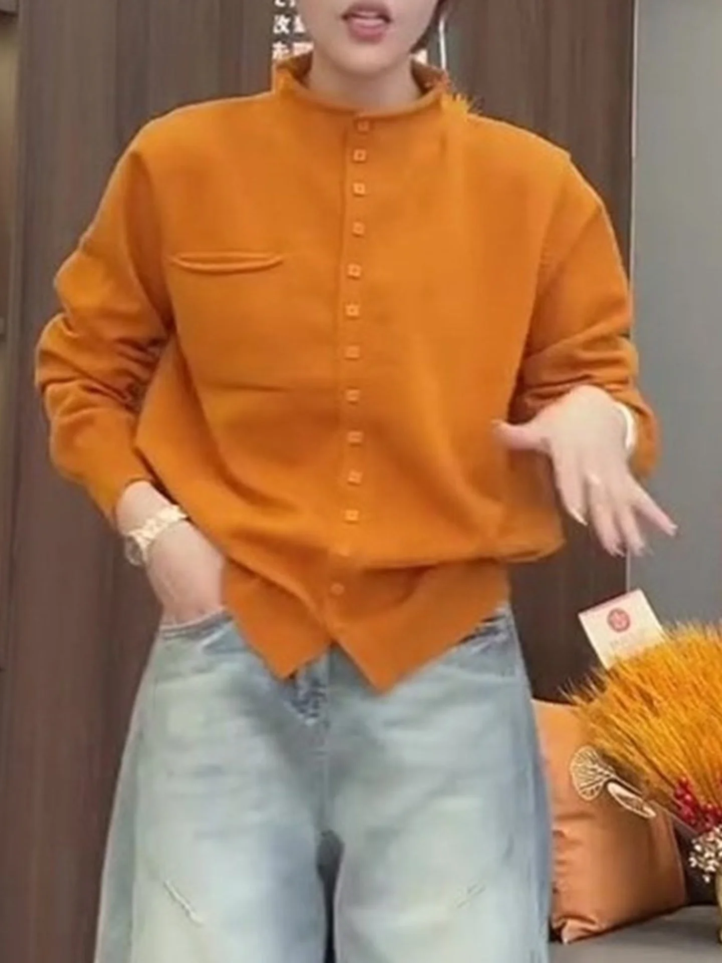 편안한 니트 롱 스웨터 캐주얼 단색 가을 겨울 싱글 버튼 슬림 스웨터 부드러운 카메라