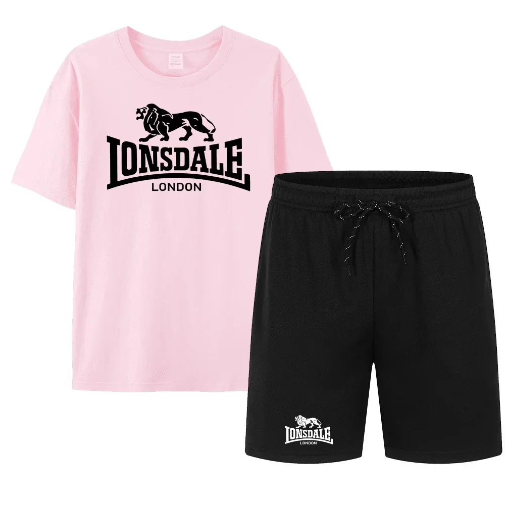 

Комплект спортивной одежды LONSDALE для мужчин и женщин, футболка из чистого хлопка и спортивные дышащие шорты, штаны для бега, на лето