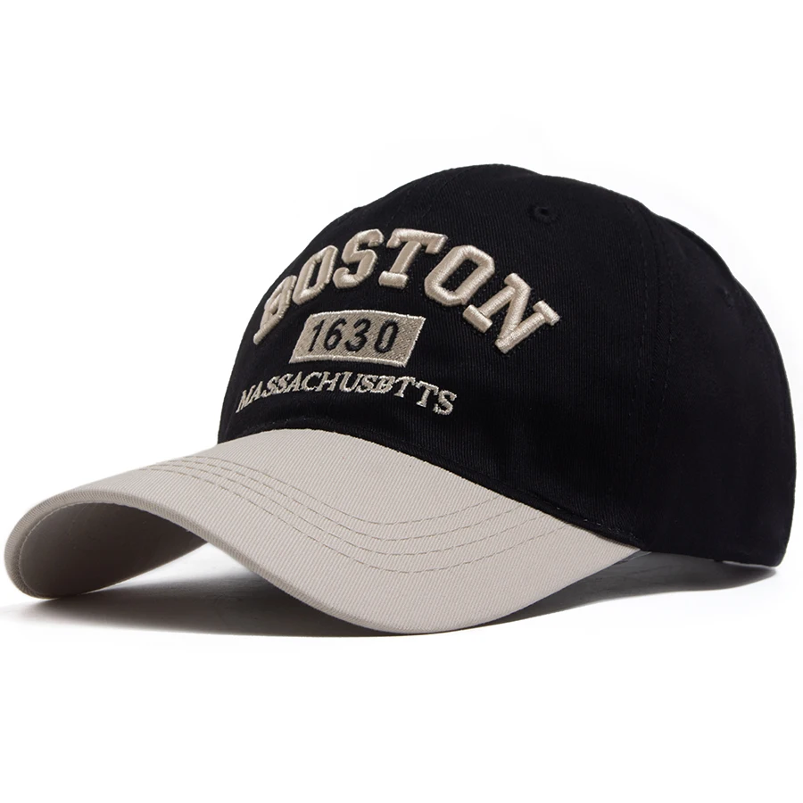 Two-Tone Patchwork Curved Brim Dad Hat Vintage Boston 1630 Letter Embroidered Baseball Caps Men Women Casual Outdoor Golf Hat