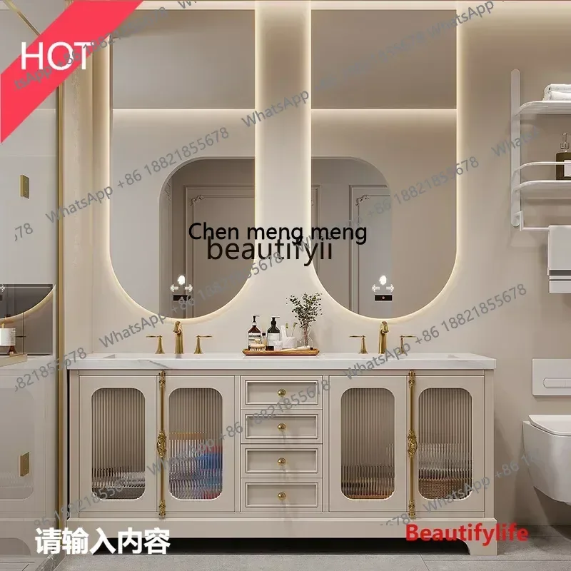 

New style NewLuxury European American Smart Oak Bathroom Cabinet Combination Bathroom Stone Plate Washstand Hand Washing Bathroo