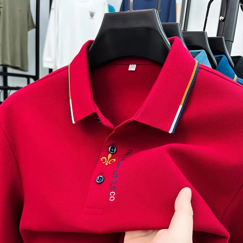 High end brand 100% cotton polo shirt men\'s high-quality fashion embroidery long sleeved t-shirt men\'s new style top in spring