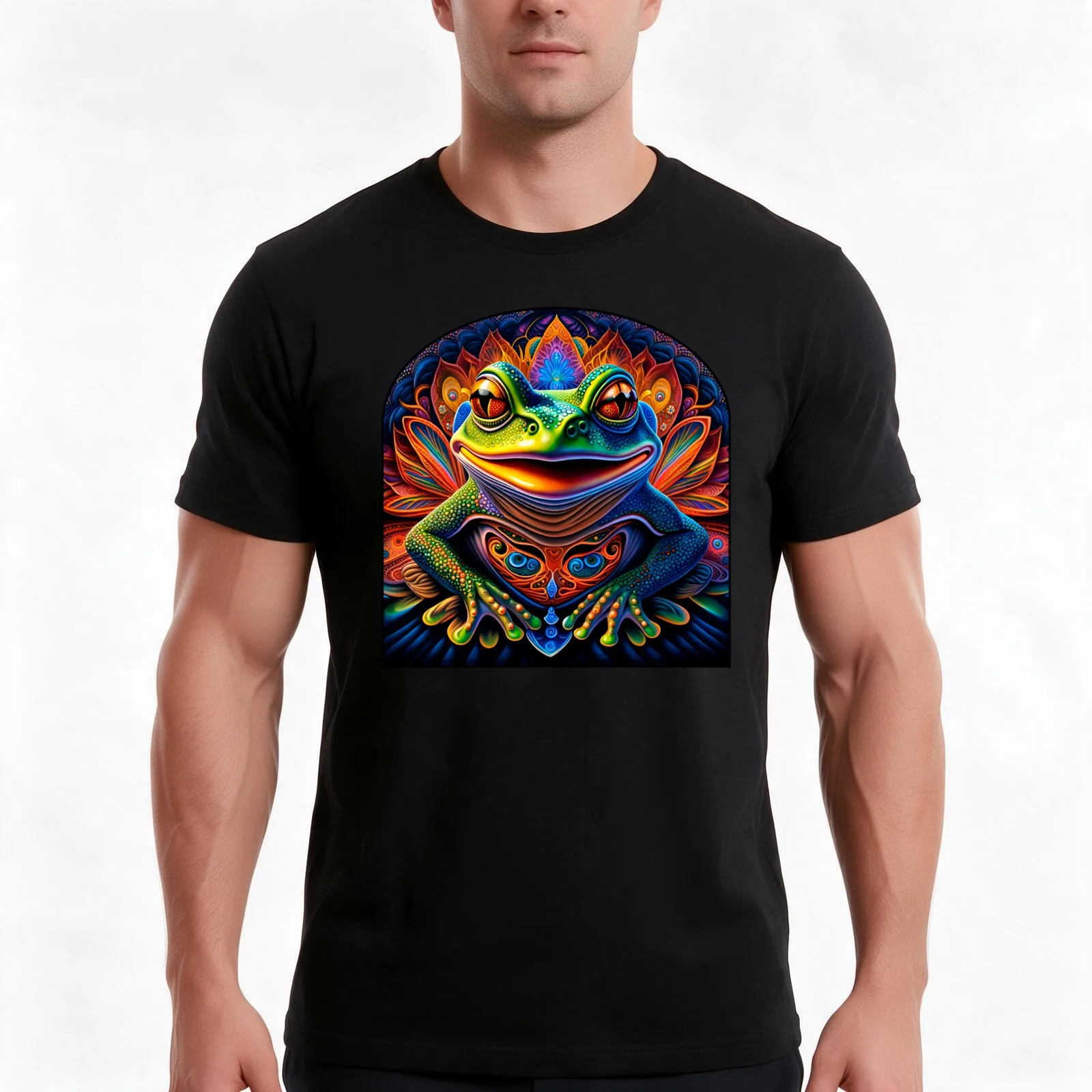 Froggy Animal Spirit (28) - Trippy Psychedelic Frog T-Shirt, Summer Casual Cotton Tee, Oversized Streetwear Tops, 100% Cotton