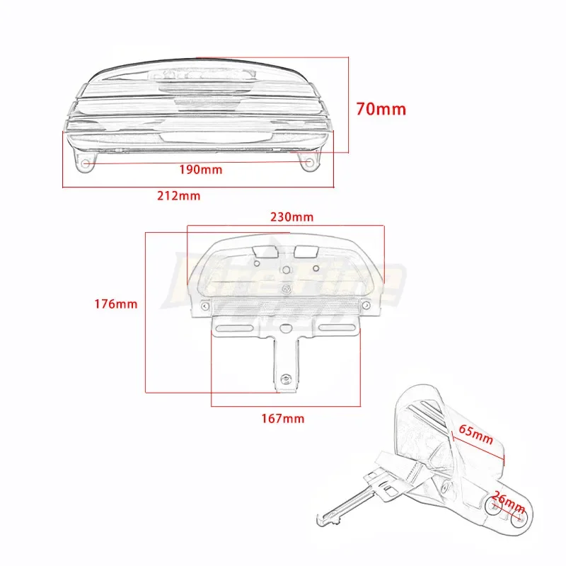 Motorcycle Lights Tri-Bar Rear Fender Lamp Red LED Brake Tail Light Bracket Mount For Harley Dyna Fat Bob Softail 2006-2015