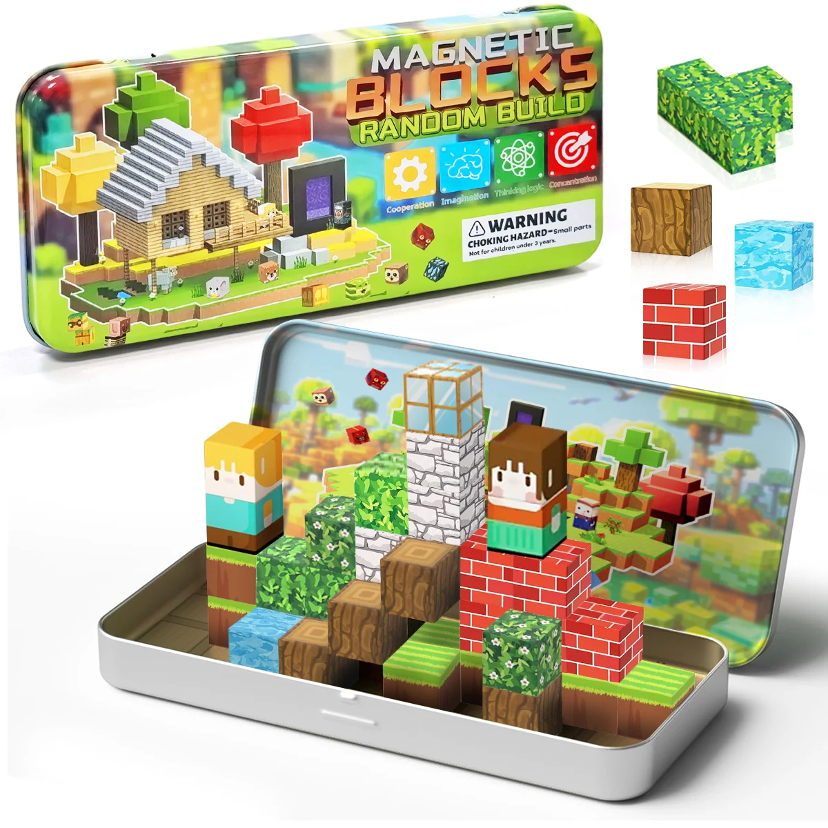 Magnetische blokken Reismagneet Kubus Magnetische bouwstenen Speelgoed met draagbare ijzeren doos STEM Educatief magneetspeelgoed voor kinderen