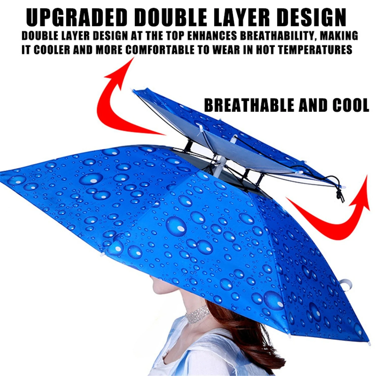 Rain Umbrella Hat Foldable Sun Shade Waterproof Fishing Headwear Cap Beach Head Hats Double-Layer UV Protection Sunscreen