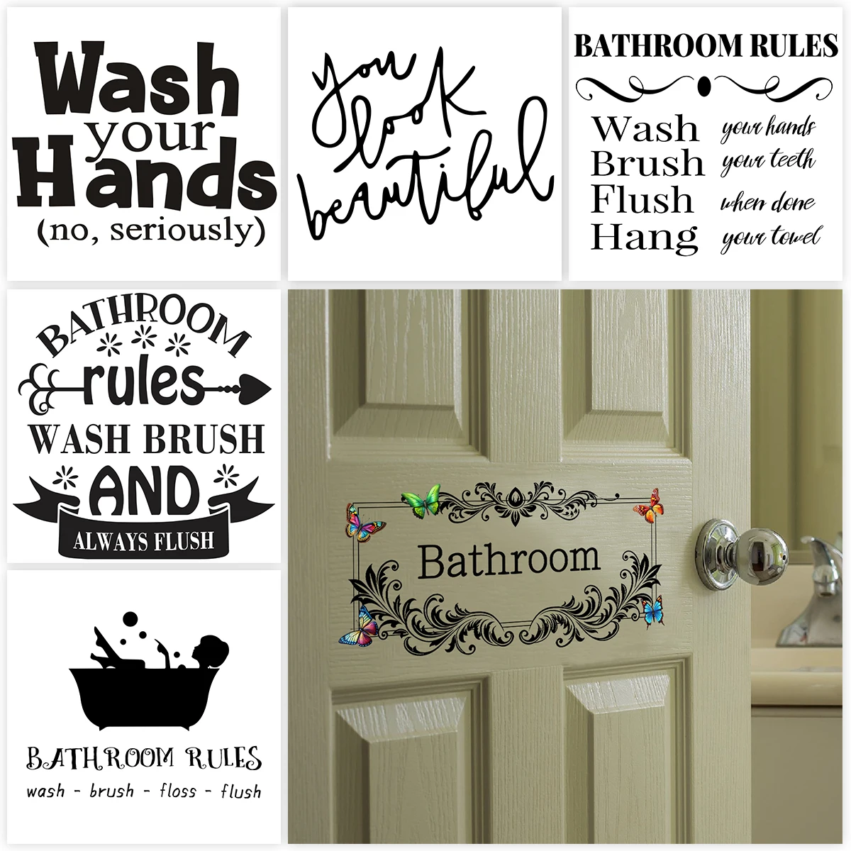 16 Styles For Choice Bathroom Rules Wall Sticker For Door Washbasin Decor Self-adhesive Waterproof English Proverbs Wall Decals