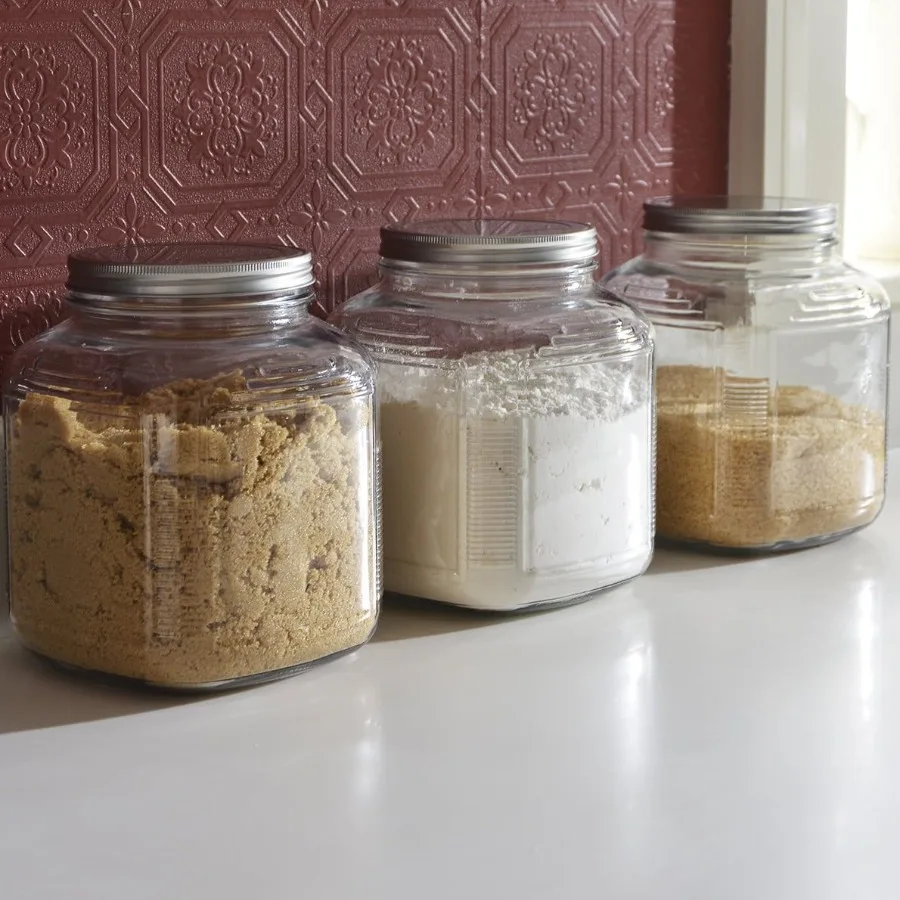 

Clear Glass Cracker Jar with Brushed Aluminum Lid 1 Gallon 4 Pack