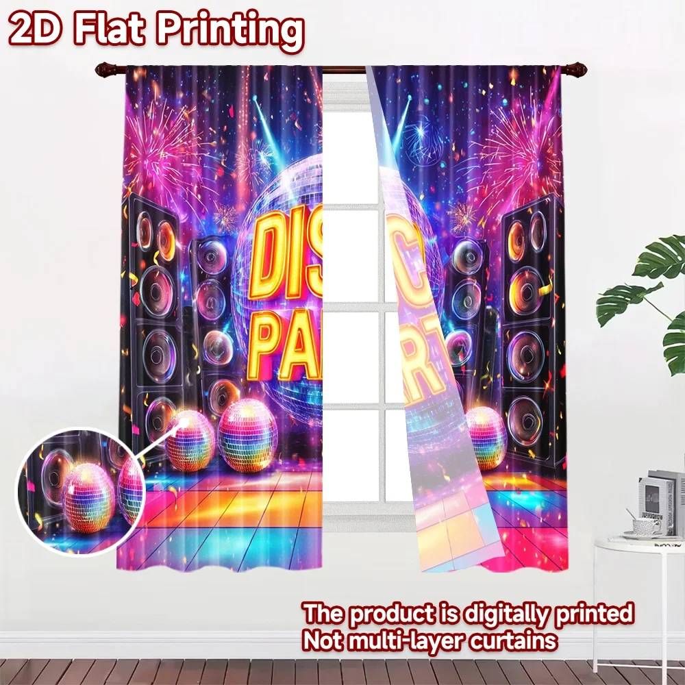 2D flat printing 2pcs Curtain Disco Party Digital Printed Polyester Drapes Party Decorations Use for Holiday Party General