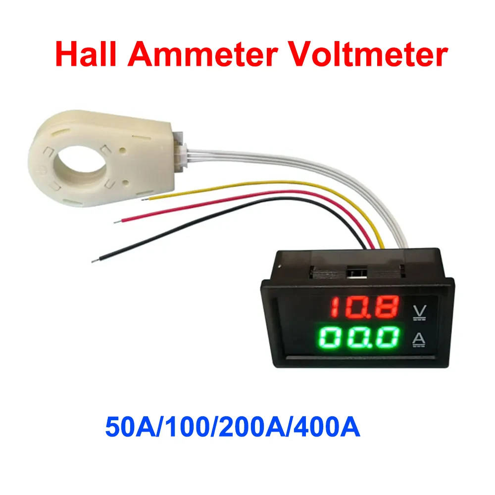 Hall Ammeter Voltmeter DC 0-300V ± 50A 100A 200A 400A Battery Monitor LED Digital Current Voltage Meter