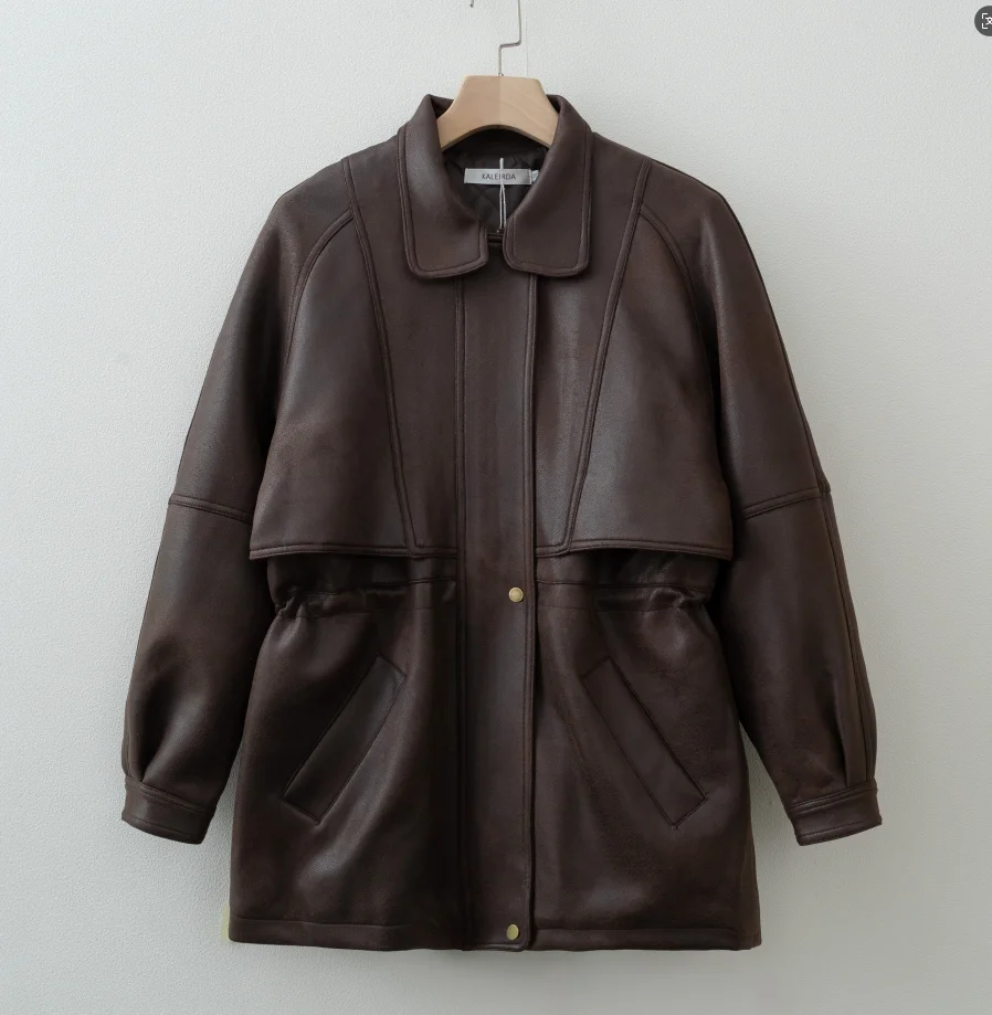 Women Fashion 2025 Fall / Autumn Suede Jacket with Elastic adjustable waist Female Coat and Outerwear