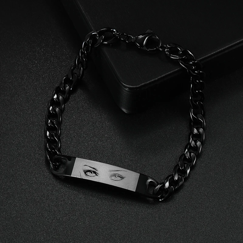 Goxijite Personalized Eyes Photo Bracele For Women Men Stainless Steel Engraved Eye Name Bracelets Creative Jewelry Party Gifts
