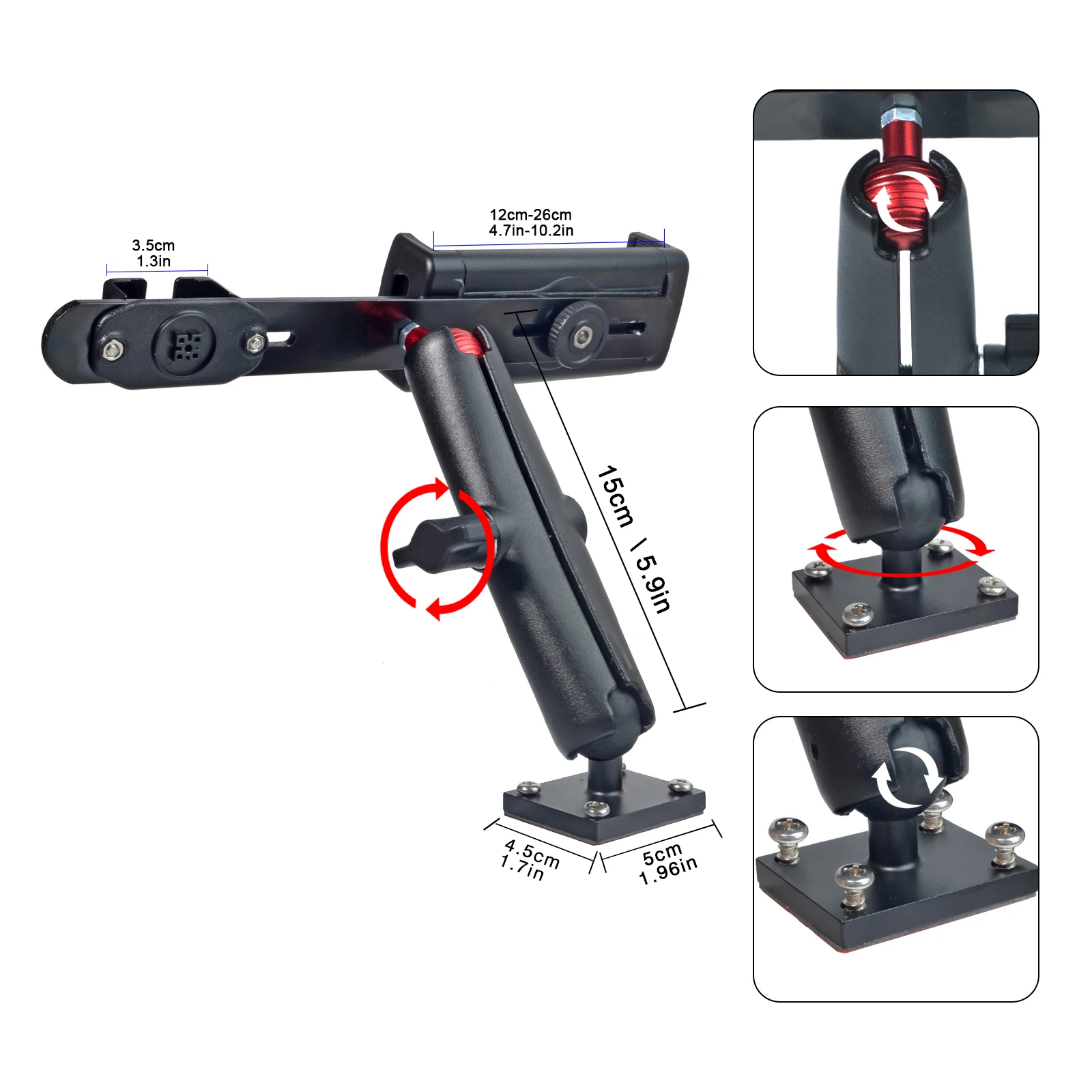 Handheld CB Radio\\Mic Holder Mount with Car Tablet Holder for Truck/Car/Boat/Vehicles,Aluminium Alloy Heavy Duty Drilling Base