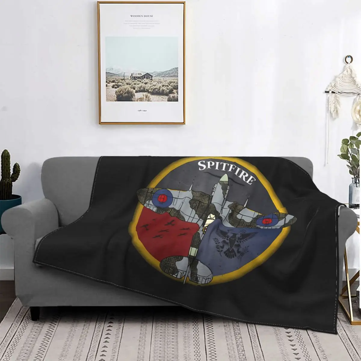 Supermarine Spitfire Airplane Blanket Fleece Velvet All Season Thin Retro On Black Throw Blankets For Sofa Plush Thin Quilt