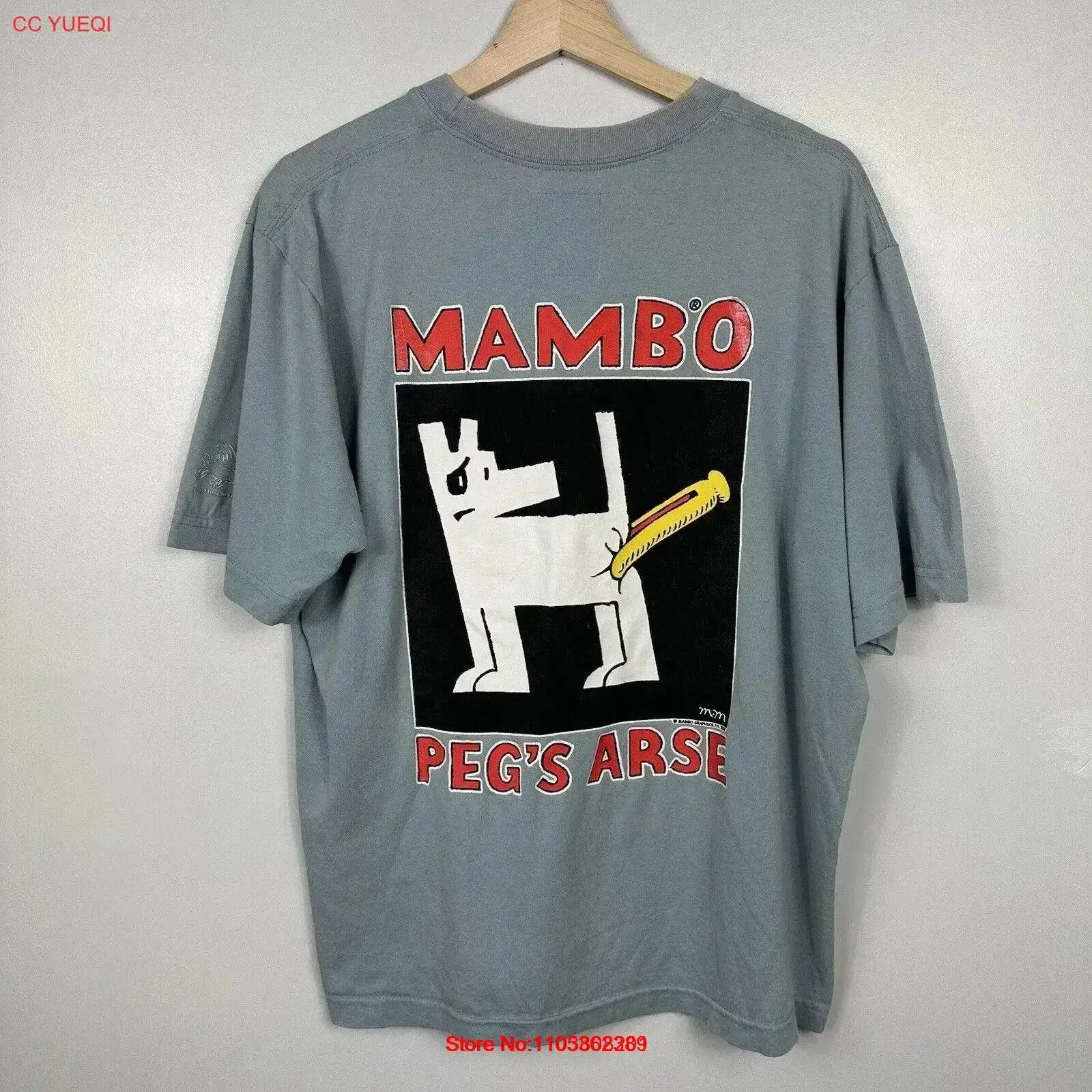 Camiseta Vintage Mambo 2002 Peg's Arse Azul Surfwear Talla Mediana para Hombre, Top Casual Lavado para Uso Diario con Gráfico Vintage