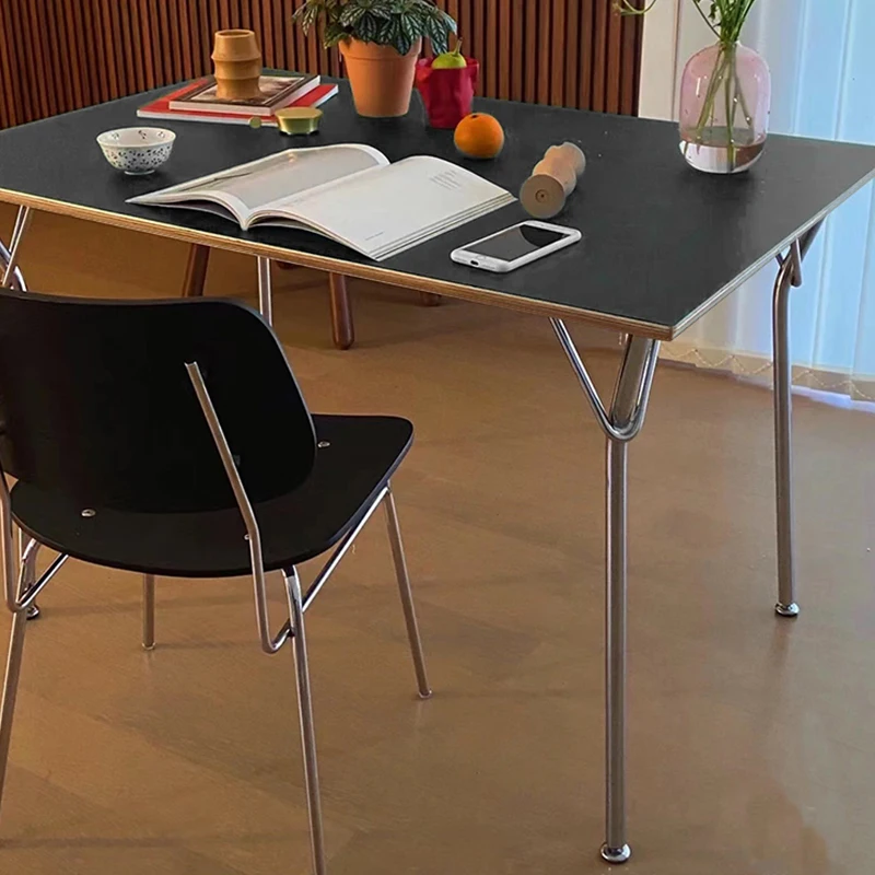 Dining table rectangular ins wind online celebrity minimalist desk Bauhaus retro stainless steel office table