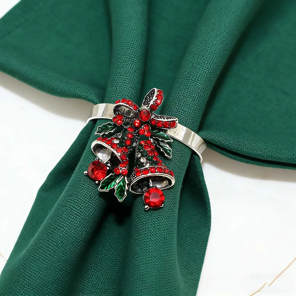 6/8/12Pcs Christmas Napkin Rings Jingling Bell Napkin Holders Ancient Silver Metal Napkin Buckles for Wedding Party Table Decor
