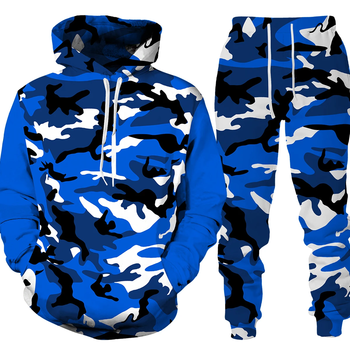 Outono treino conjunto de duas peças dos homens caça pesca com capuz retro jogging terno grande porte streetwear camuflagem 3d cor roupas