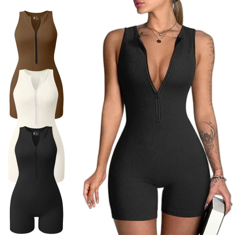 Fashion Women's Yoga Jumpsuit Sleeveless Front Zipper Sports Jumpsuit Running Cycling Sport Women Sexy Seamless Clothes