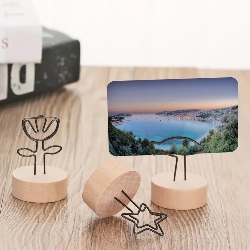 1 PC Party Decor Desktop Ornament Home Decoration Message Left Supporter Round Wooden Holder Picture Clip Photo Frame
