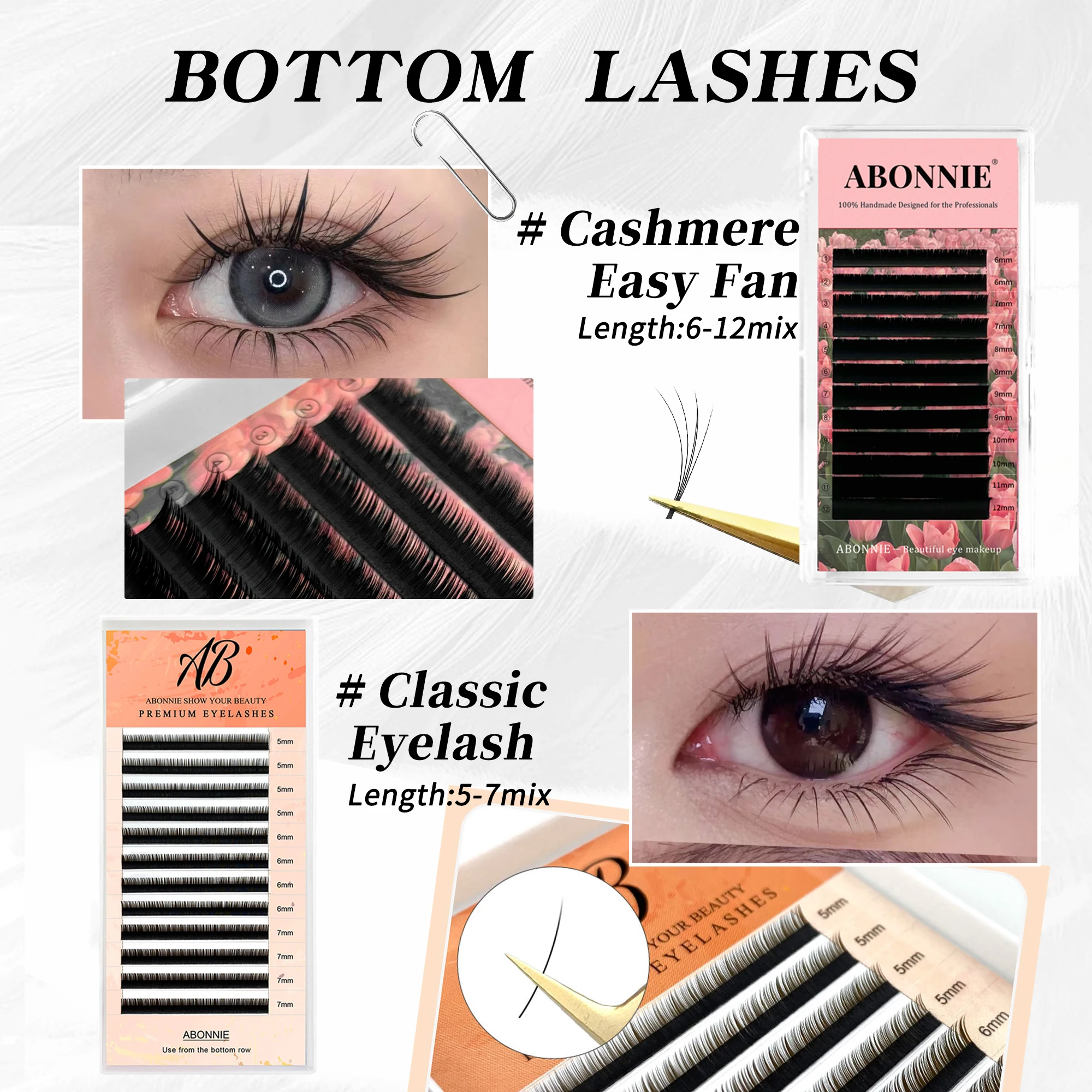 Abonnie 6mm Bottom Lashes Extensions Cashmere Easy Fan Classic Individual Under Eyelash Extensions