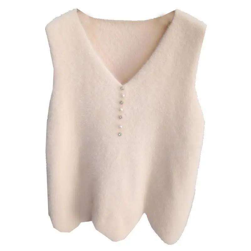 Mink Fleece Sweater Women\'s Vest Vest Knitted Fall/Winter 2023 New V-Neck Sleeveless Vest