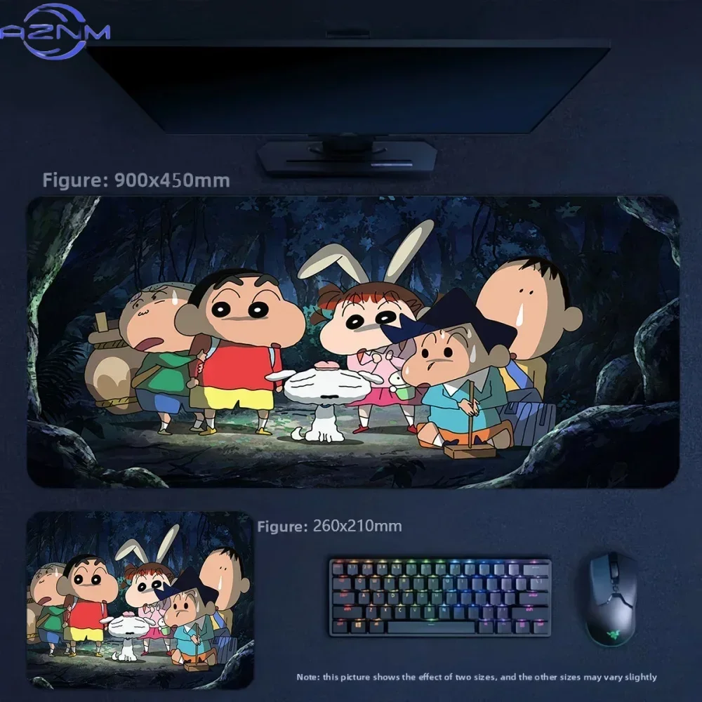 Anime Crayon Shin-chan Happy Everyday Green Costume Large Mousepad Rubber Non-Slip Gaming Desk Mat Keyboard Pad for Home Office