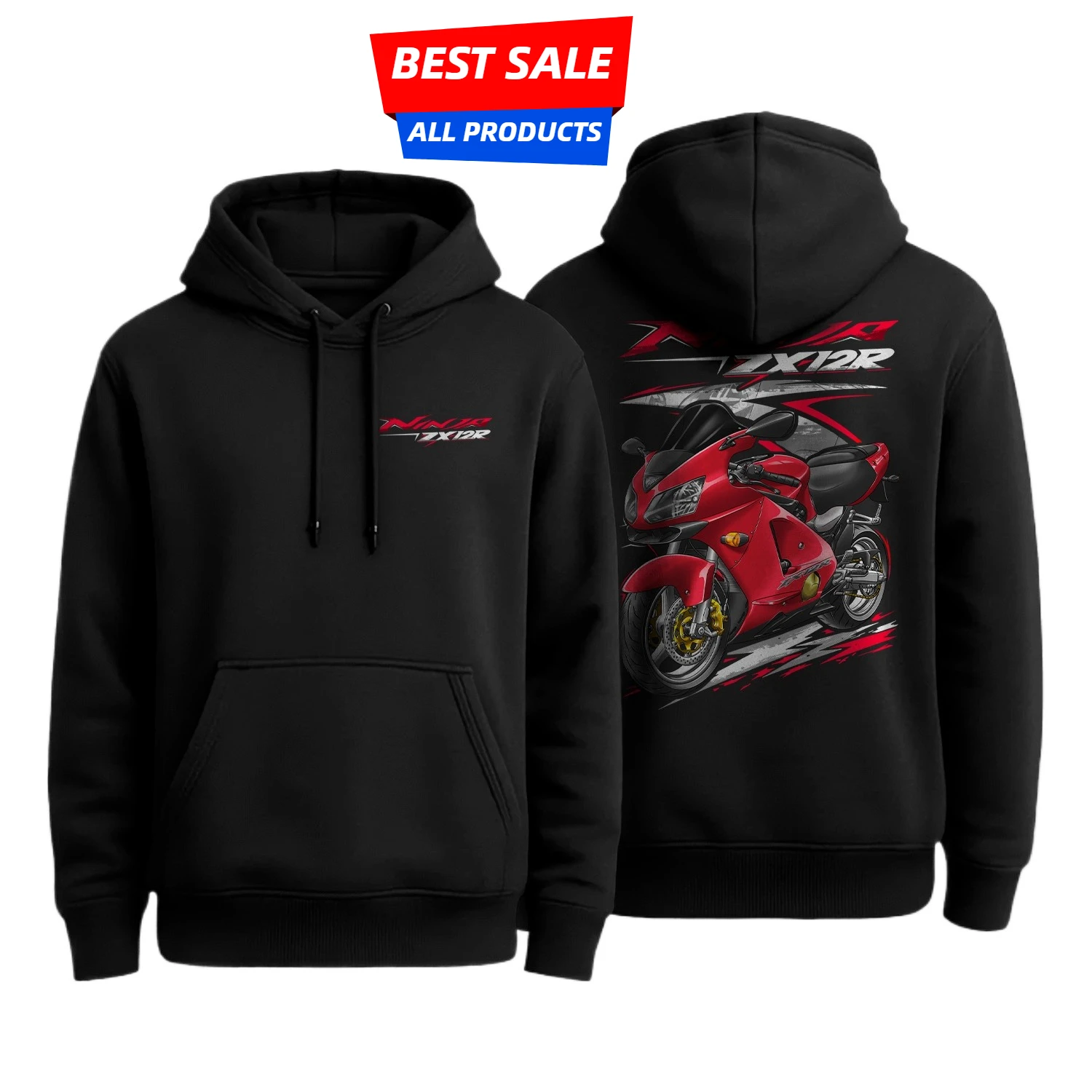 2002-2006 Models Japanese Ninja ZX-12R Motorcycle Pullover Hoodie 100% Cotton Comfortable Casual Mens Sweatshirt Streetwear