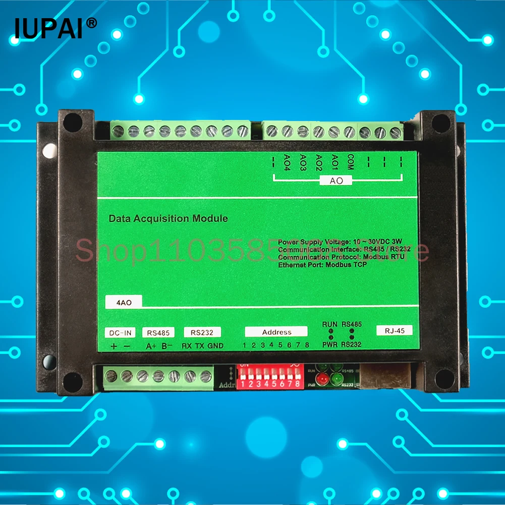 4AO 4-channel Analog Output Ethernet Module 0-20MA/4-20MA/0-5V/0-10V Compatible With RS485 MODBUS TCP Communication Controller