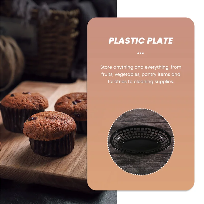 ABWR-12 個プラスチックファーストフードバスケット楕円形サービングプラッター朝食ディナープレートフライドポテトケーキブレッドトレイレストラン