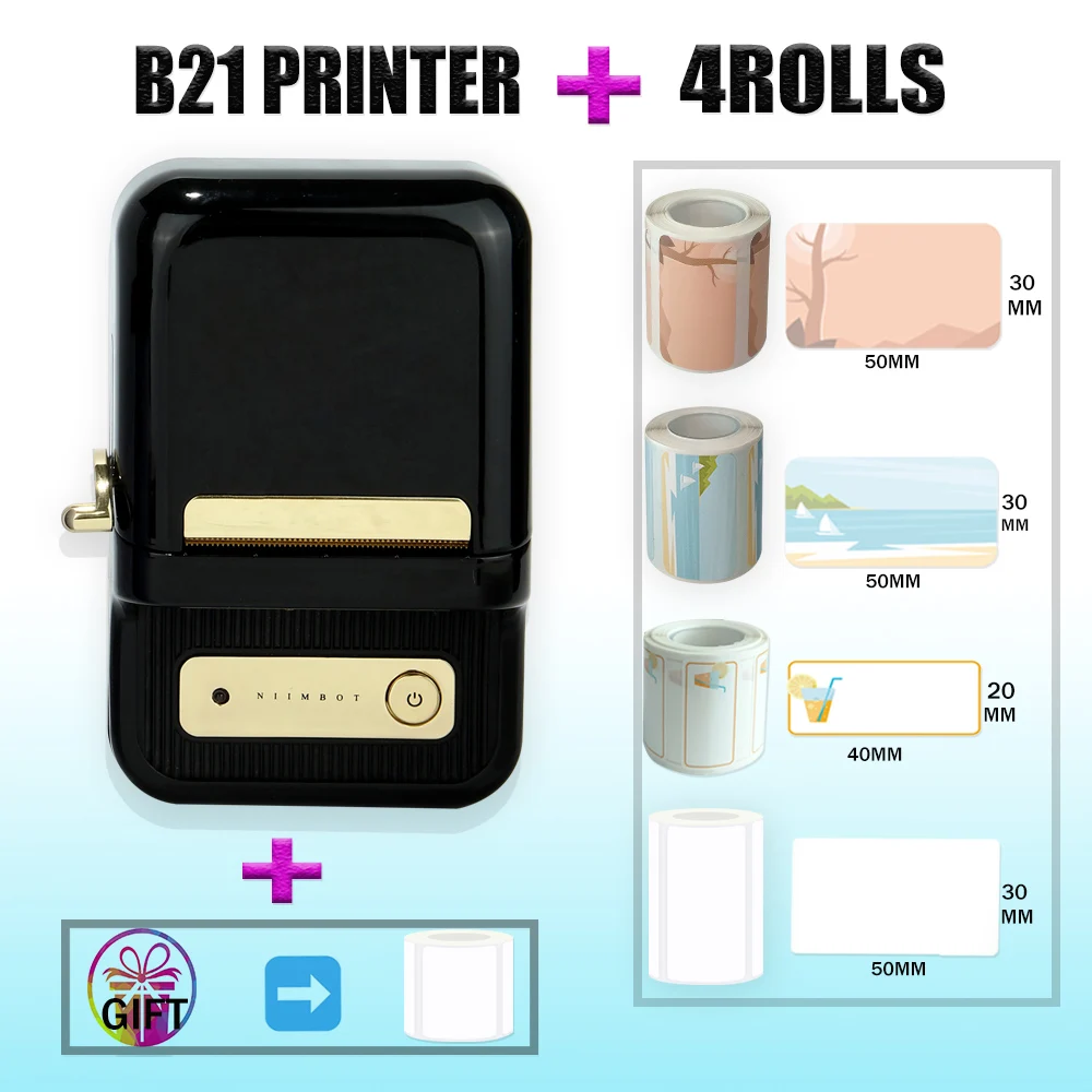 B21 Niimbot Black Thermal Label Printer High-speed and Clear Printing Stencil Tools USB Connected with Smartphone PC Easy to Use