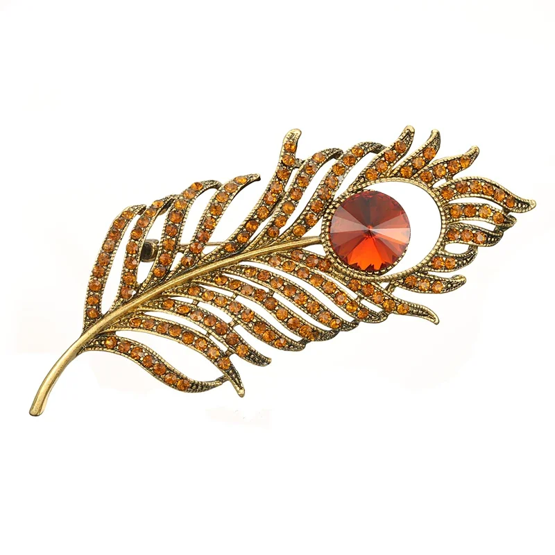 CINDY XIANG Rhinestone Feather Brooches For Women Large Vintage Fashion Pin Winter Deisgn Accessories High Quality