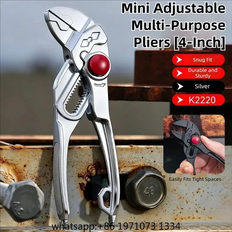 4-inch mini wrench and water pump pliers, multi-position adjustable, household tool for holding pipes and screwing