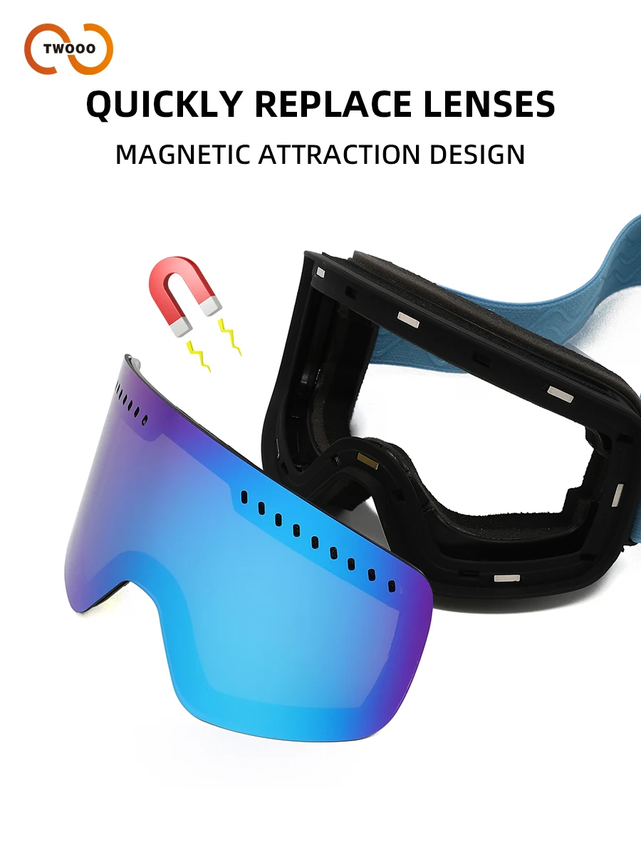 Occhiali da sci con attrazione magnetica – UV400, antiappannamento, sostituzione rapida delle lenti, occhiali da sci traspiranti e confortevoli