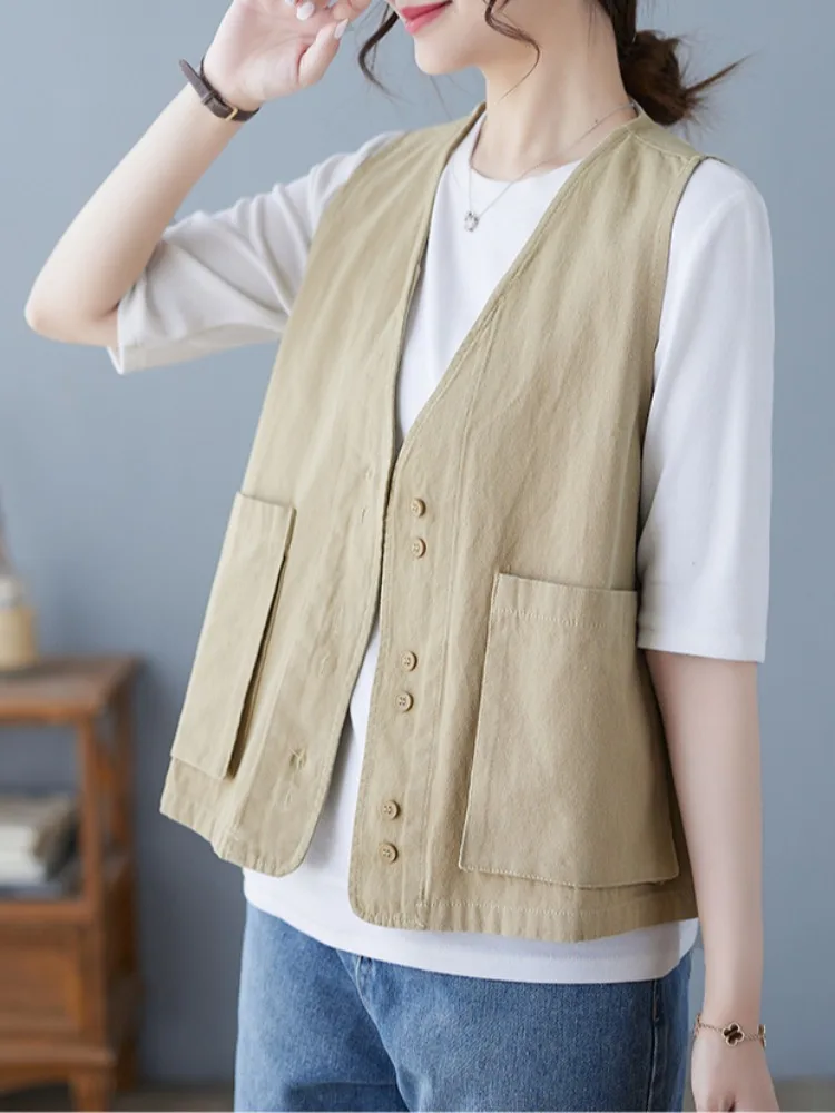 Gilet da lavoro in cotone taglie forti Donna Estate Allentato Casual Grande ket Svel Gilet versatile casual Cardigan aperto