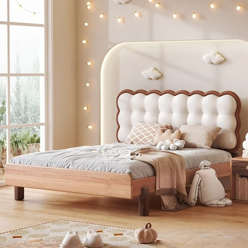 

Full solid wood biscuit bed soft bag solid wood children's bed princess bed 1m 35 girls cream wind 1m 2 modern simplicity