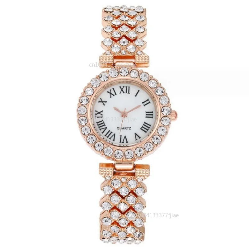 Montre à Quartz Délicate de Luxe avec Ensemble de Bijoux en Forme de Cœur pour Femme, Strass, Collier, Bracelet, Boucles d'Oreilles, Bague, 6 Pièces