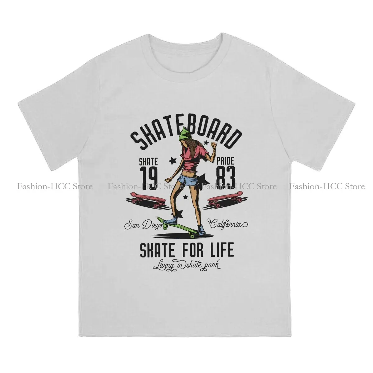 Skateboard Girl Skate For Life Newest Polyester TShirts Skateboard Male Harajuku Streetwear T Shirt Round Neck