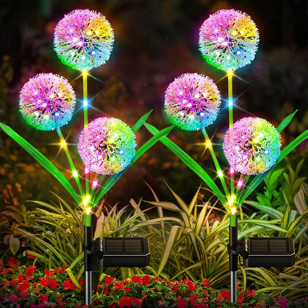 Solar Dandelion Flower Outdoor Light, LED impermeável, lâmpada decorativa para quintal e exterior, Garden Street Patio Decoration