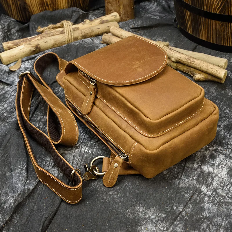

Business Sling Chest Bags Side Men's Multi-functional Commuting Bag Chest Bags Retro Leather Bag Poitrine MHXB