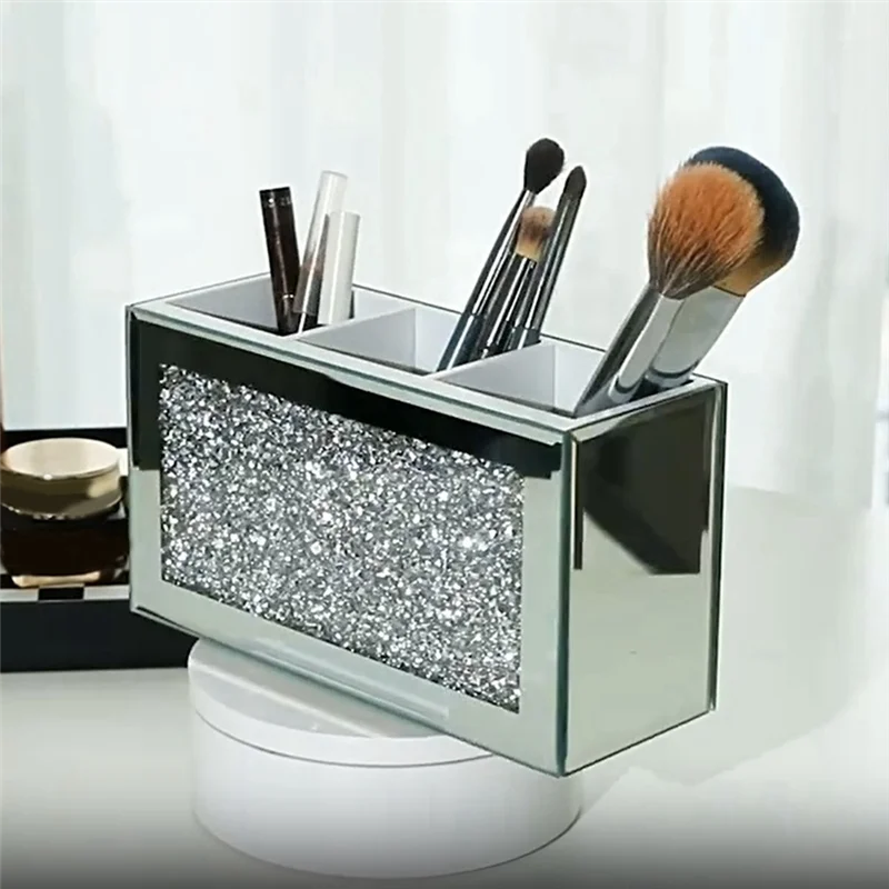 

A33R-Makeup Brush Holder Organizer Jewelry Boxes Women Jewelry Organizer Storage Boxes Bling Crushed Diamond Glass Mirrored