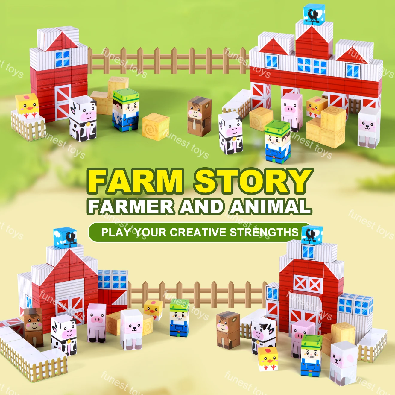 150PCS 자석 블록 세트 - 농장 동물 & 농부 테마 STEM 학습 장난감, 크리스마스, 생일, 부활절 선물로 완벽