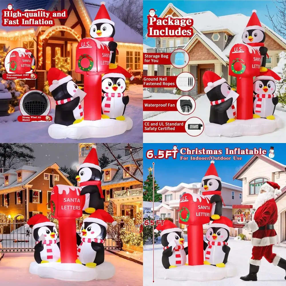 

6,5 футов рождественские уличные надувные пингвины и почтовый ящик Санта-Клауса со светодиодной подсветкой для праздничного декора двора