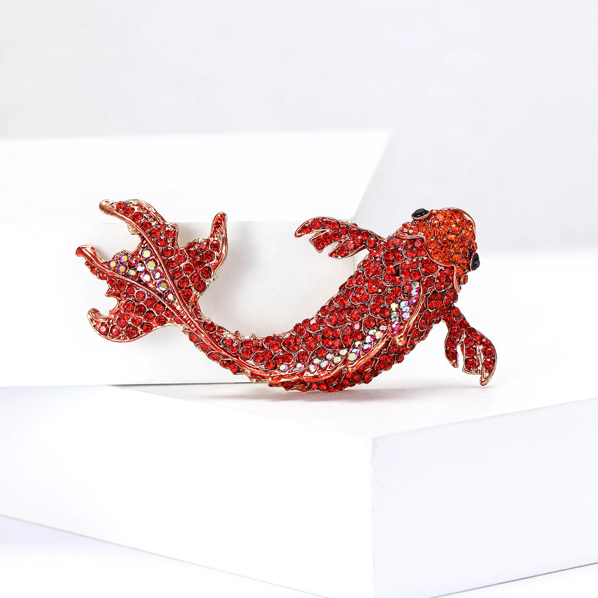 Trendy Rhinestone Red Big Carp Brooch for Women Goldfish Brooch Animal Pins Party Banquet Gifts